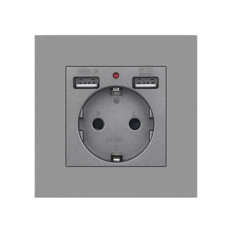 VISWE EU Usb wall socket 86mm*86mm PC Panel Type c and USB Plug Output 5V 2A,16A 250V Outlet Suitable for European standard box