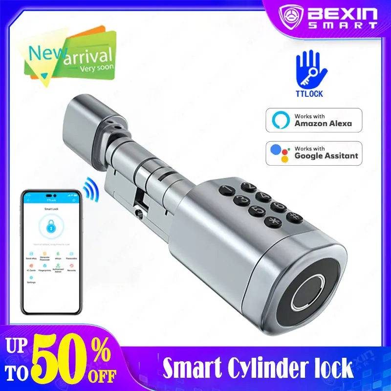 TTLOCK APP Adjustable length automatic telescopic intelligent smart cylinder lock Electronic Digital Biometric Fingerprint smart