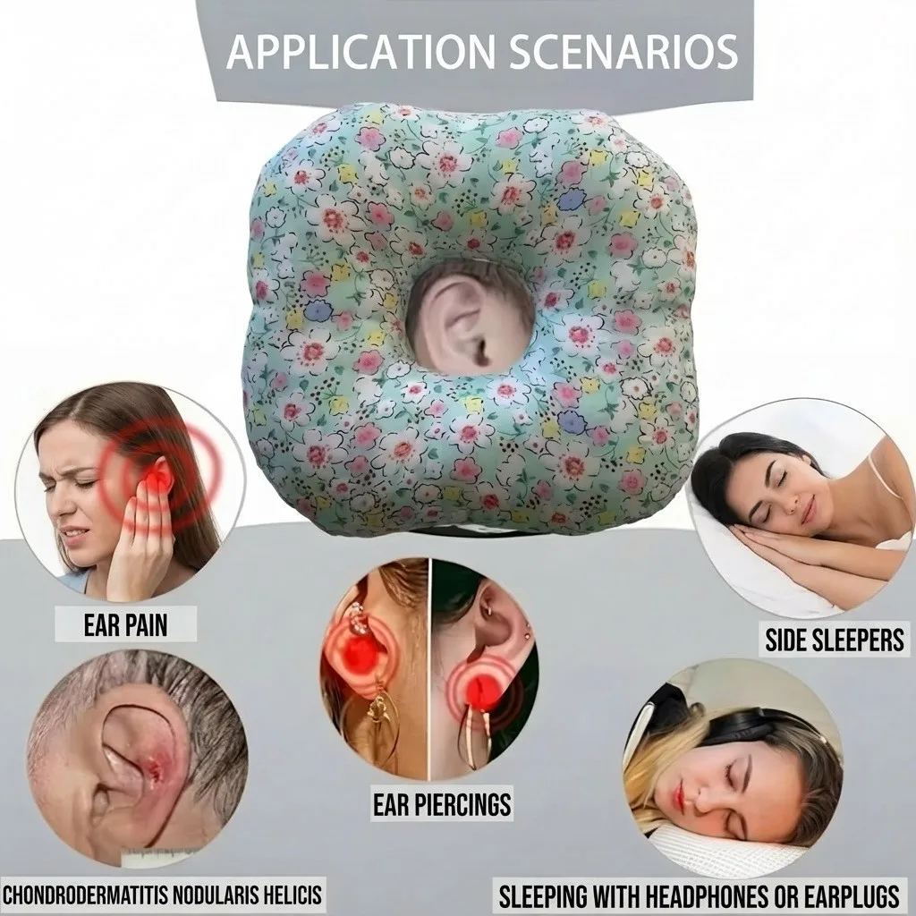 

O-Shaped Side-Sleeping Ear-Protecting Pillow with Holes for Ear Post-Operative Pain Relief Ear Piercing Inflammation Comfort