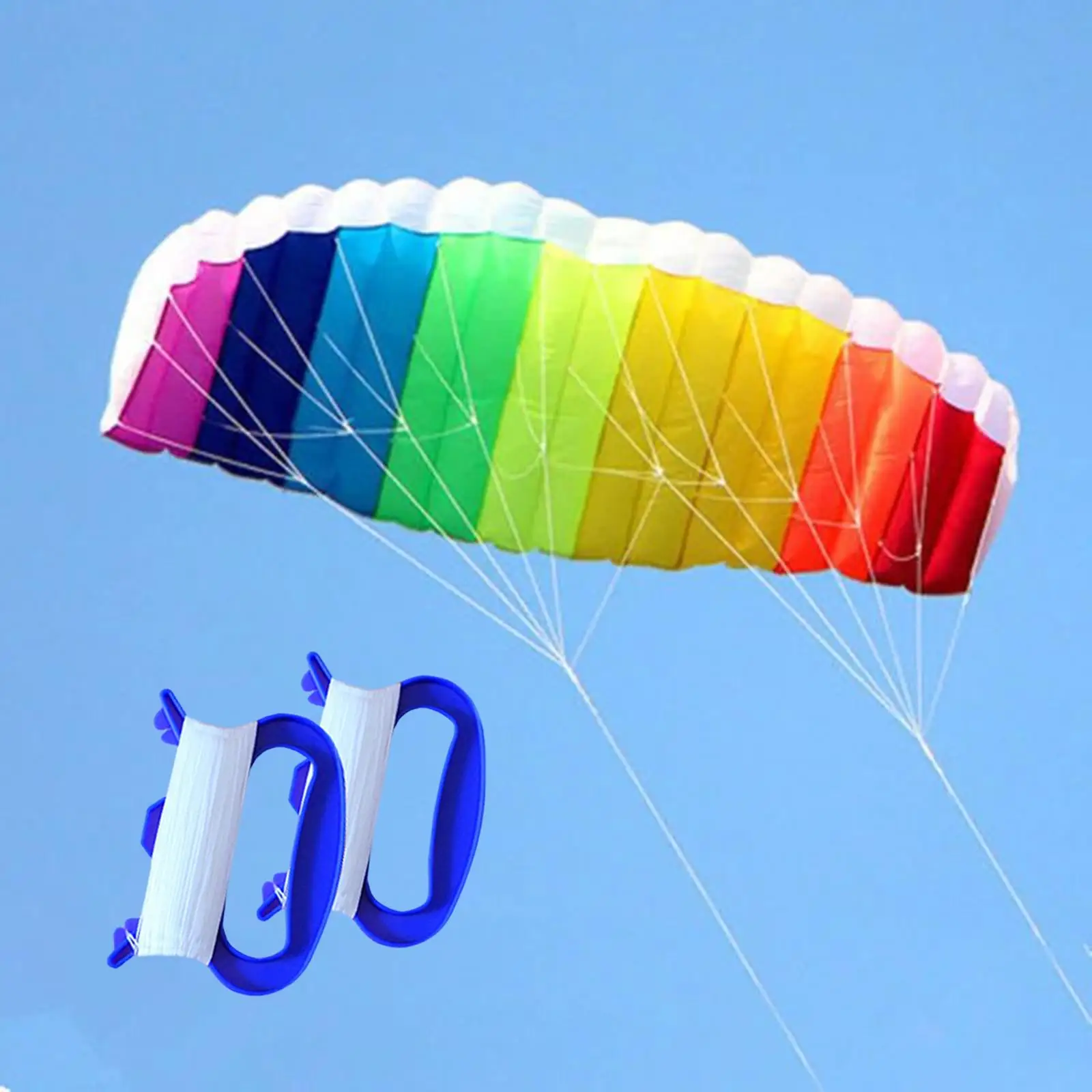 Dual Line Stunt Kite Rainbow with Kite Spool Set Soft 140 cm Large Stunt Parafoil Power Kite for Park Games Sport Beach Outdoor