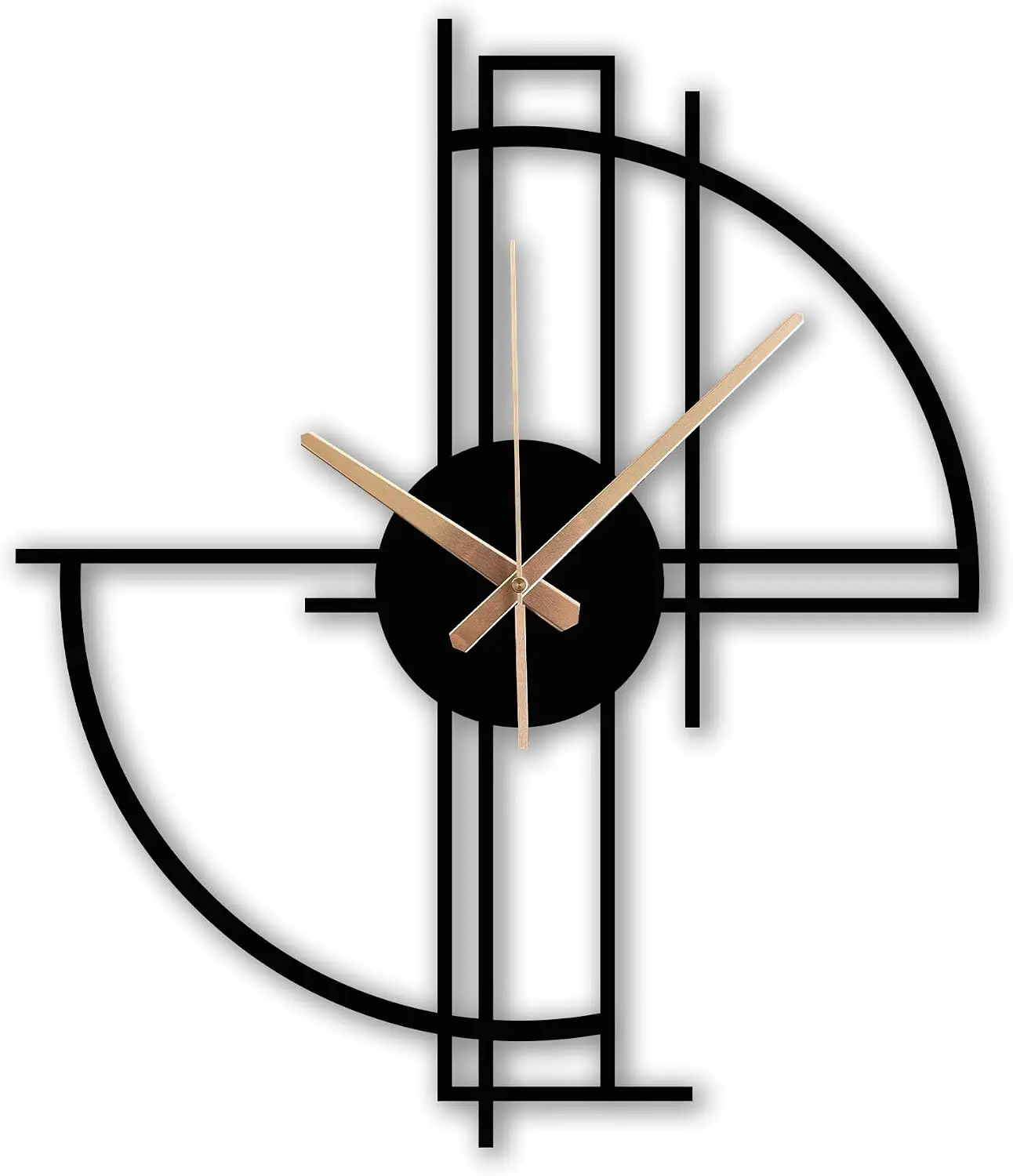 Modern Geometric Metal Wall Clock, Minimalist Black Steel Design, Silent Non-Ticking Mechanism, Unique Contemporary Home Decor,