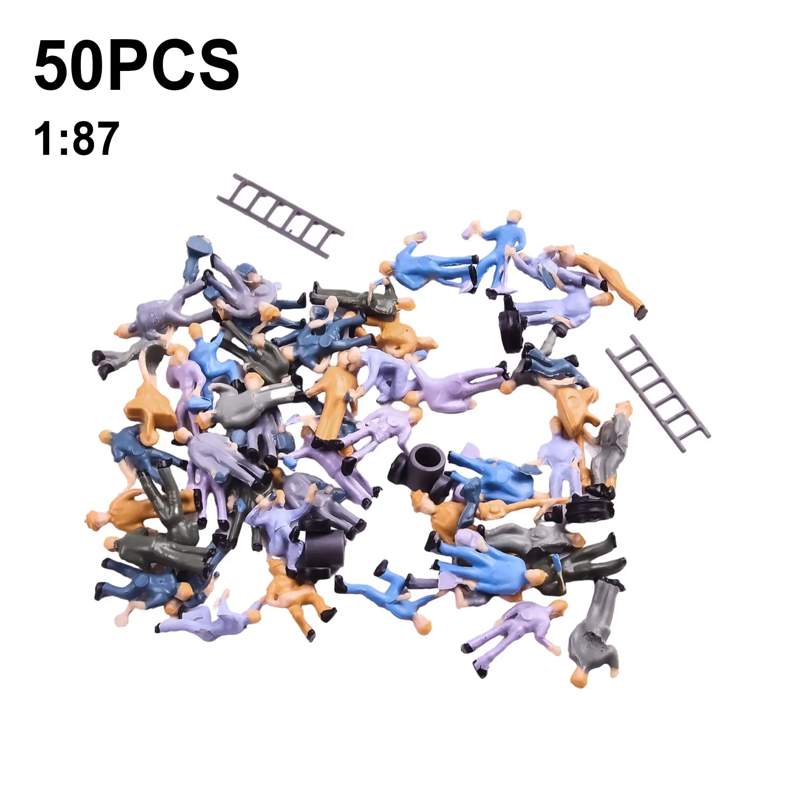 50-pcs 1:87 HO Scale Railway Model Worker Well Painted Figures With Bucket Ladder For Railway And Building Layout For DIY