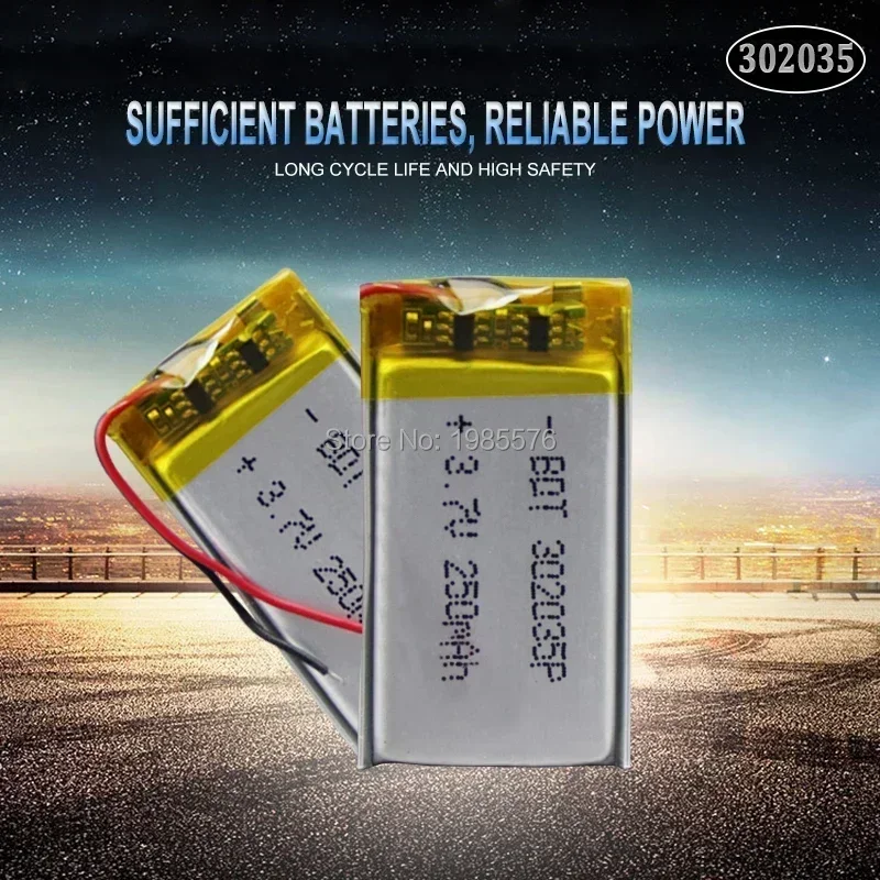 3.7V 150mah 302035 032035 polymer lithium li ion Rechargeable Battery For LED light Tachograph Car DVR Bluetooth Earphone MP3