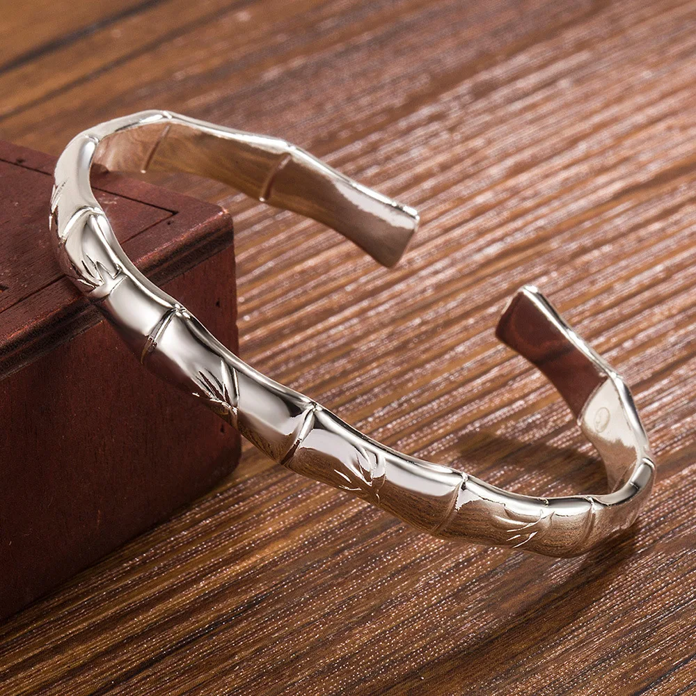 

925 Sterling Silver Bracelet For Women men Fashion Wedding Party Cute Lady Handmade weaving Jewelry bamboo joint