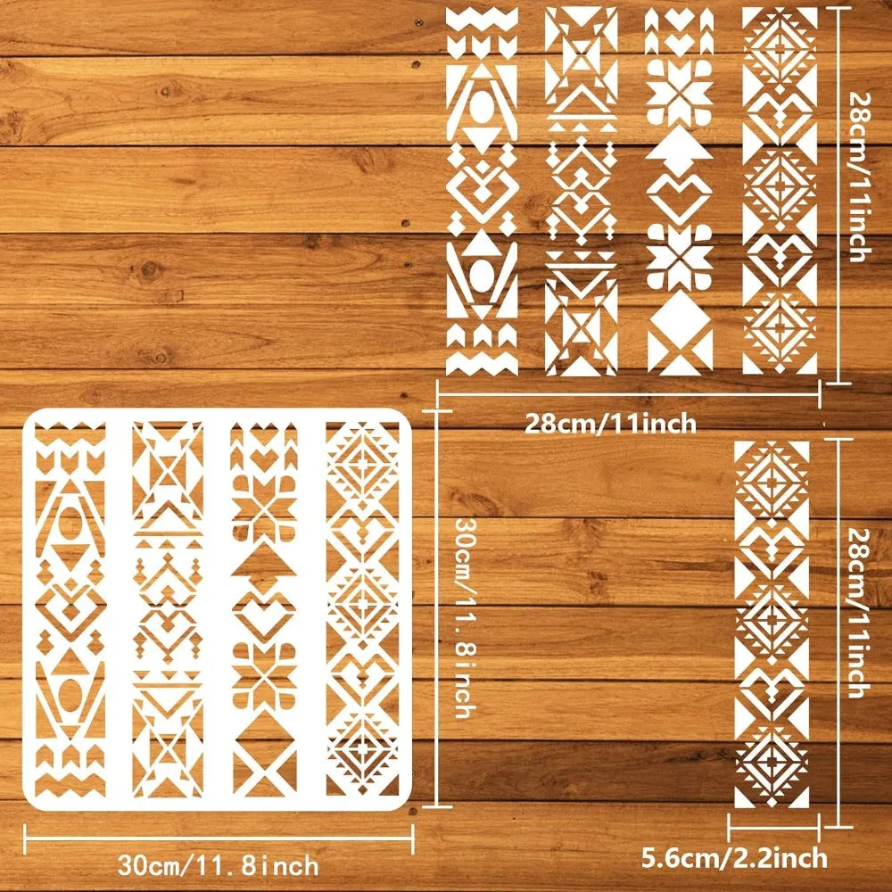 Frame Pattern Stencil 11.8x11.8inch Reusable Aztec Tribal Stencil Painting Template Southwest Borders DIY Stencils for Painting