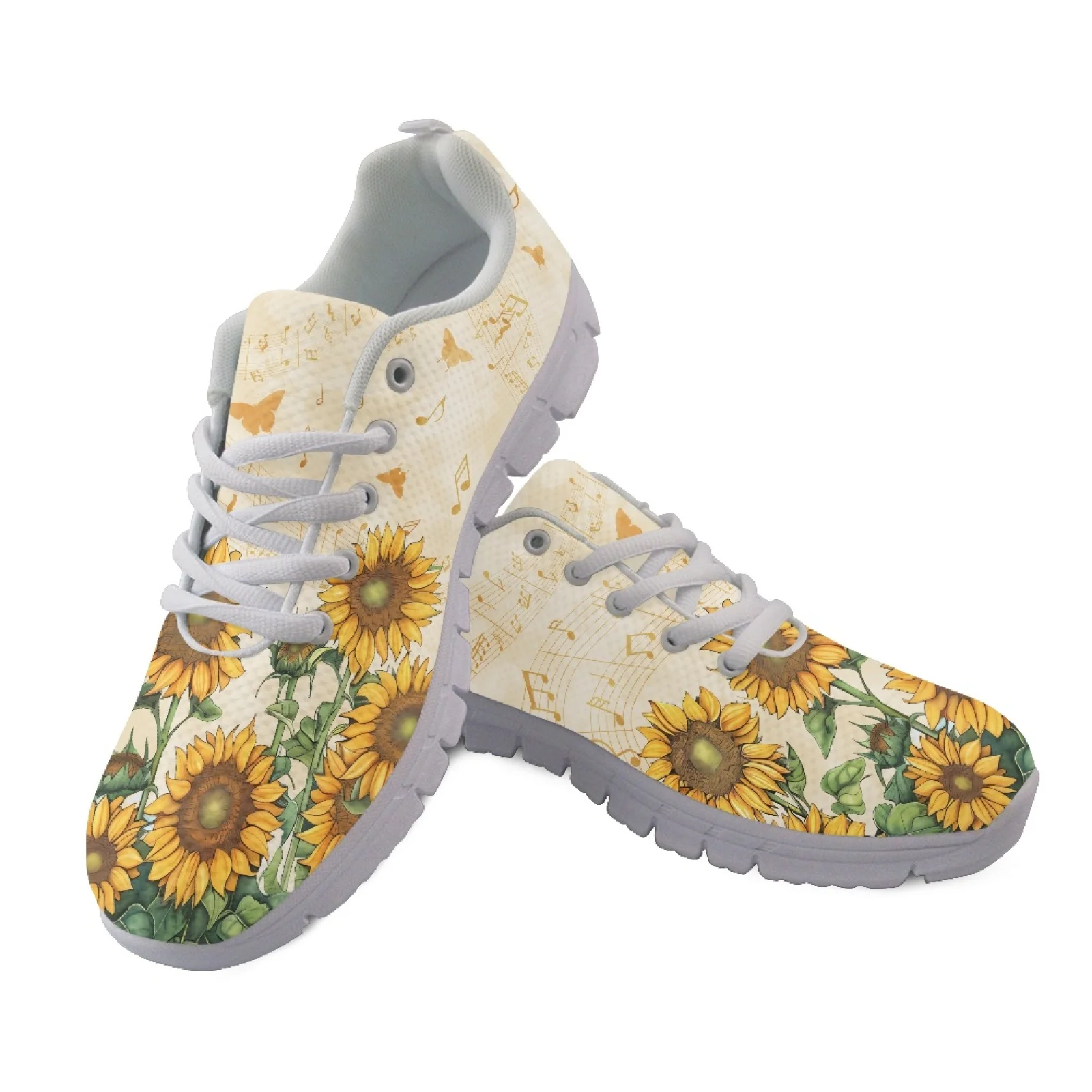 Coloranimal Sunflower Notes Mens Lace Up Athletic Trainers Lightweight Soft Womens Running Sports Shoes for Travel