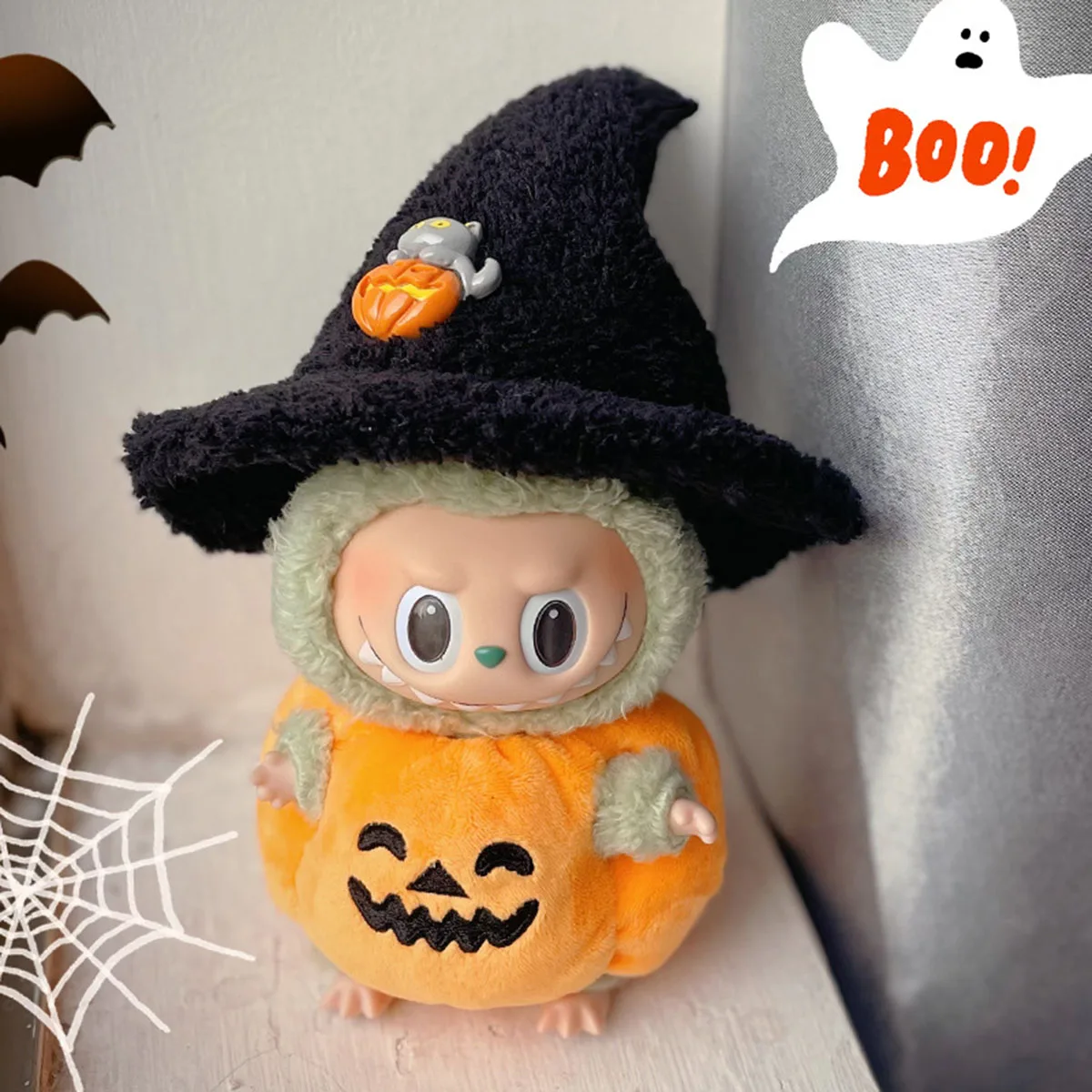 Labubu 아이돌 인형 호박 세트 의류 DIY 할로윈 선물을위한 귀여운 미니 봉제 인형 의류 복장 액세서리