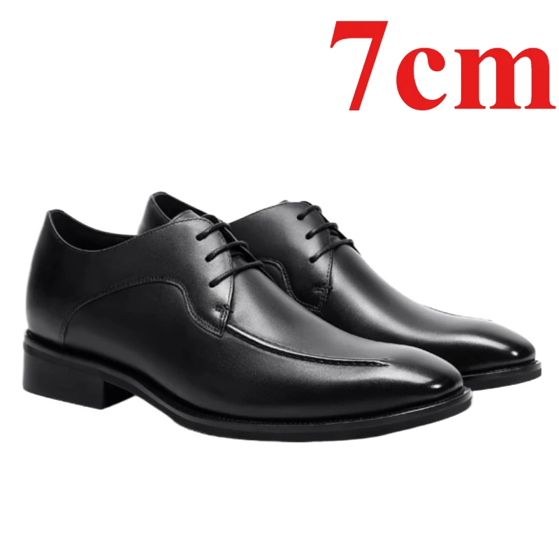 French Design Derby Shoes for Men Height Increased 7cm Men's Dress Shoes Genuine Leather Business Invisible Inner Elevated Shoes