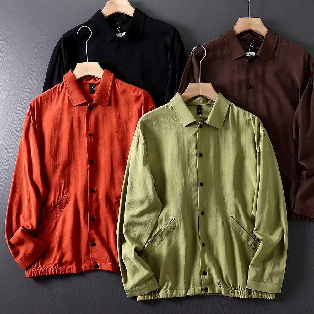 

Loose Fit Long Sve Men's irt Summer 2025 Island Country in Oral Loom Fabric OS Version Breathable Turn down Collar