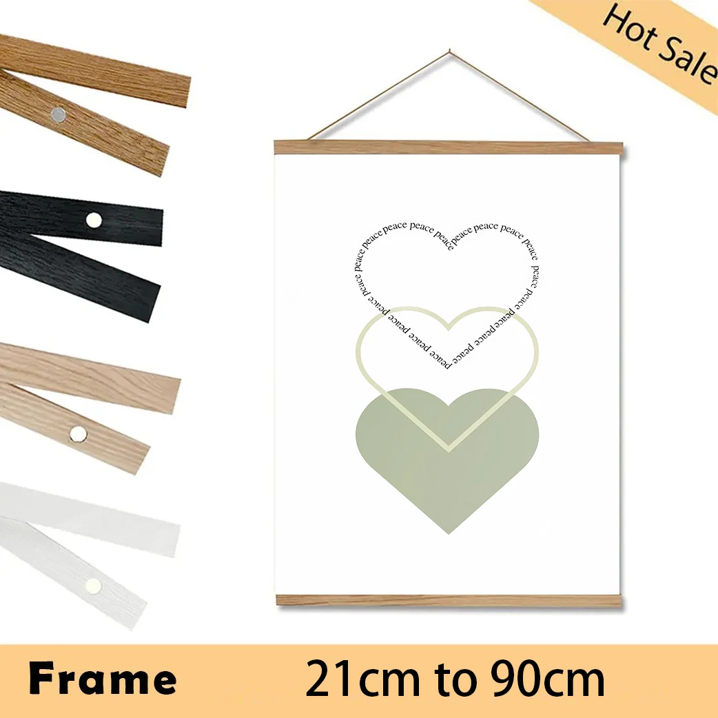 21-90cm 8 Sizes Magnetic Wooden Poster Frame, Teak Painting Wood Hangers Hanging Frame for Poster &