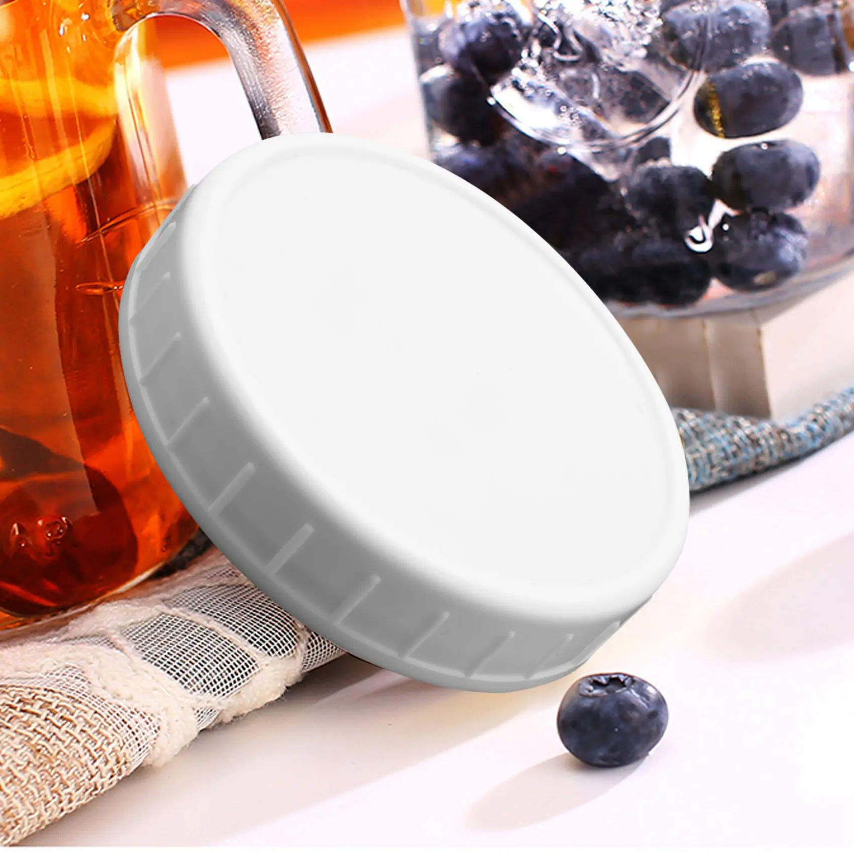 10Pcs Plastic Storage Caps Lids Ribbed for 86mm Standard Regular Mouth Jar Bottle