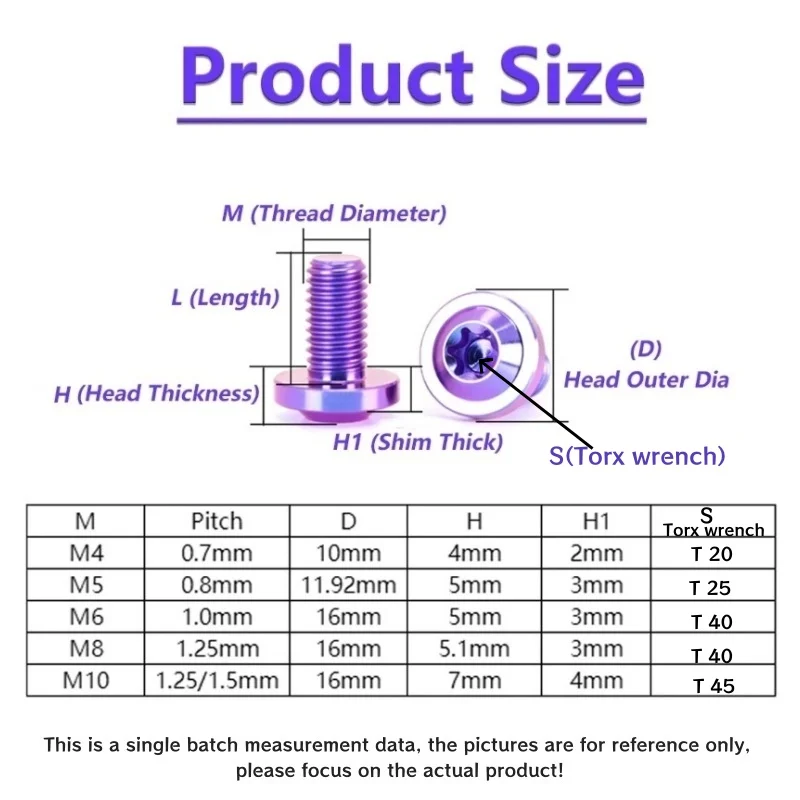 Titanium Bolts Ti  PVD Torx Head Screws M4 M5 M6 M8 for Motorcycle Riding Modification Fasteners Multi-colour Anti-theft Bolt