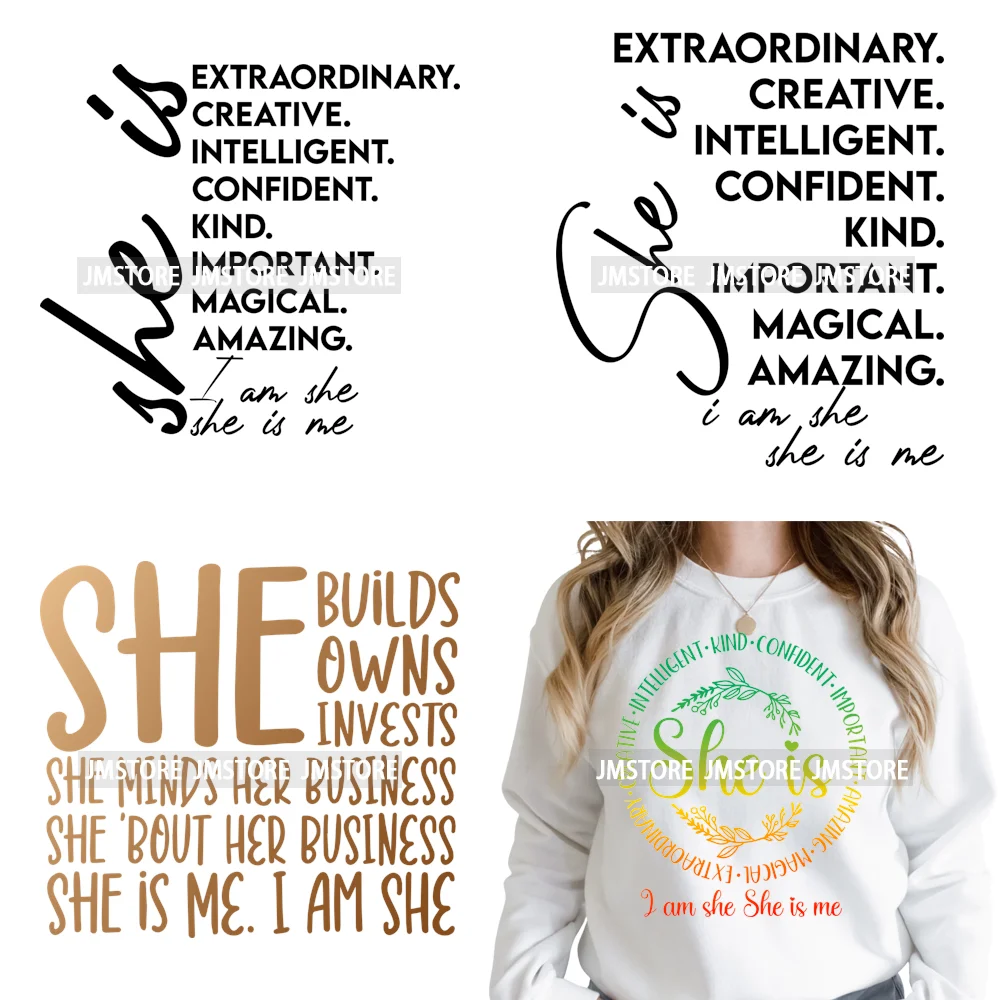Melanin Pride She Is Me Strong Queen Iron - Frases Motivacionales en Vinilo Termoadhesivo Lavable DTF, Listo para Prensar en Ropa