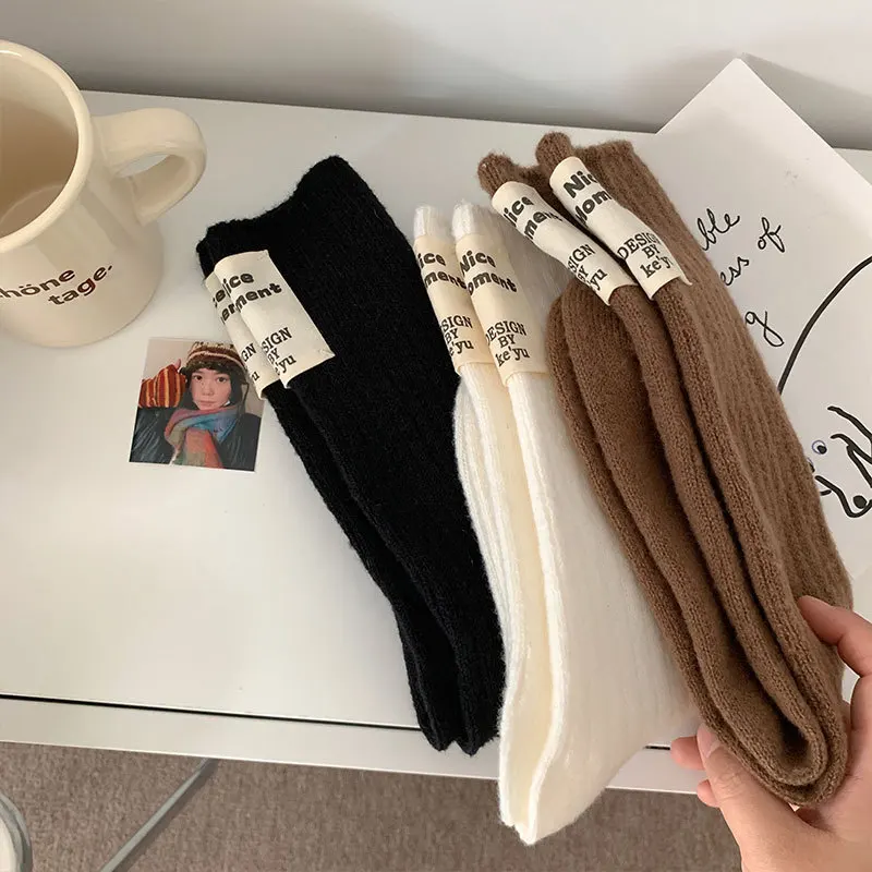 2024 New Winter Warm Angola Rabbit Merino Wool Socks Women\'s Winter Tube Socks Solid Color Ladies Cashmere Warm Snow Socks