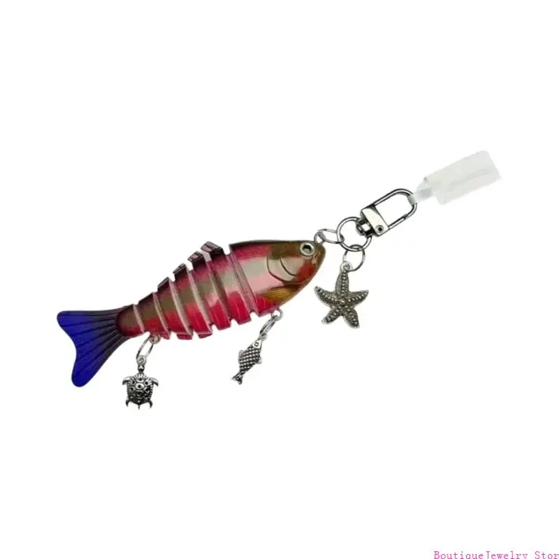 E1PE Dynamic Swinging Fish Shaped Keychain Dynamic Fish Charm Holder Handmade Fishing Enthusiast Unisex Bag Accessory