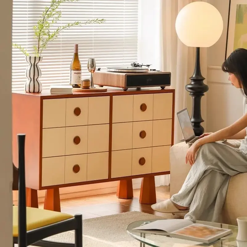 

Retro solid wood six-chest cabinet household living room wall locker bedroom side cabinet cabinet