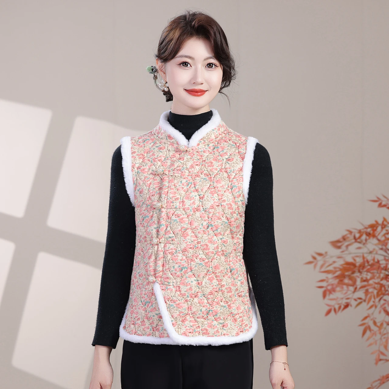 

Женский жилет с цветочной вышивкой и флисовой подкладкой, теплый, в китайском традиционном стиле, хлопковый, с воротником-стойкой, на пуговицах