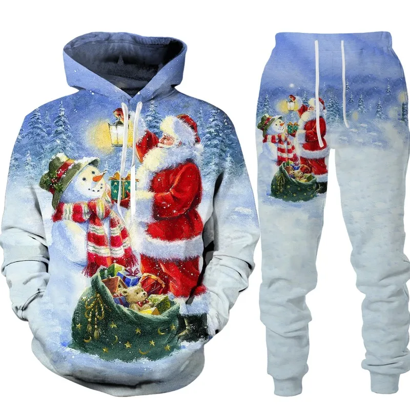 Hoodies Set Christmas Santa Claus Autumn Winter 3D Printing Boys Tracksuit Set Hoodies Pants Set Long Sleeve Boys Clothing Suits