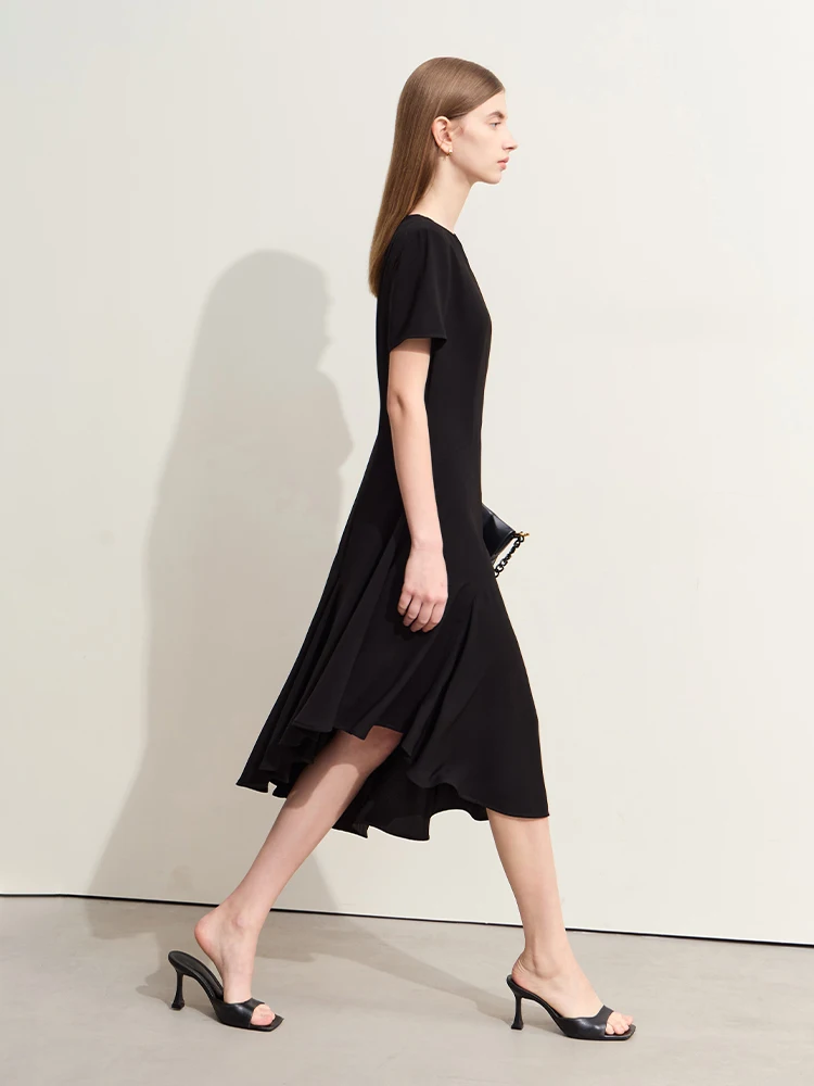 Amii Minimalism 2026 Summer New Women Dress Crew-neck Split Asymmetrical Short-sleeve Dress Female Slim Solid Vestidos 12442188