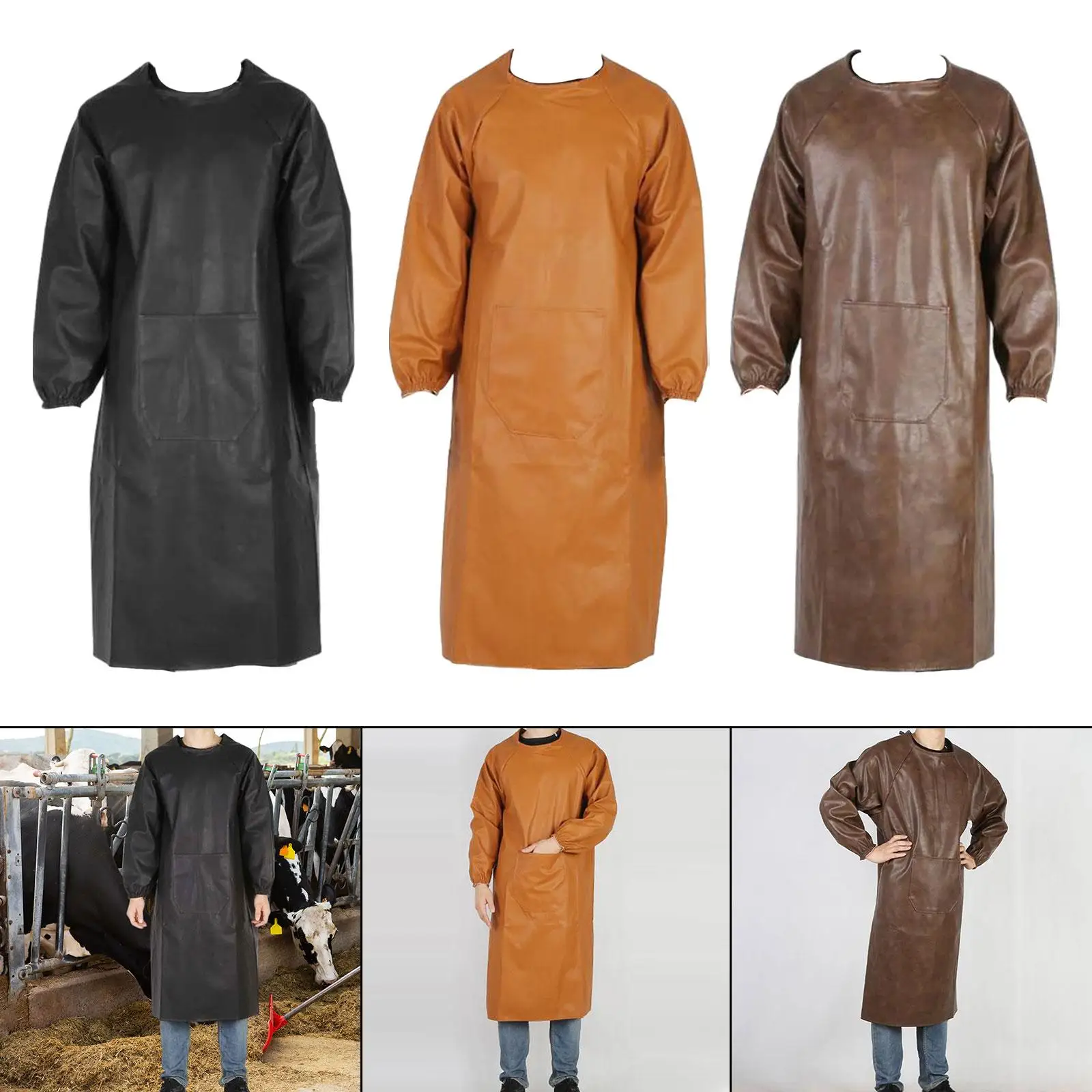 Welding Apron for Men Women Fire Resistant Long Sleeve Heavy Duty PU Leather Work Apron with Pocket for Welders Blacksmiths