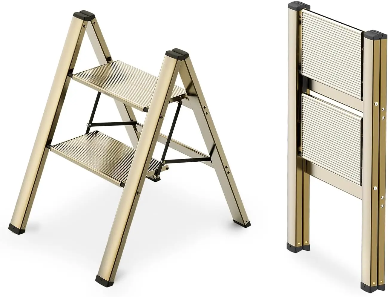 

Складная алюминиевая стремянка, легкая лестница для домашнего кухонного шкафа, противоскользящие педали, портативная емкость 300 фунтов - золото