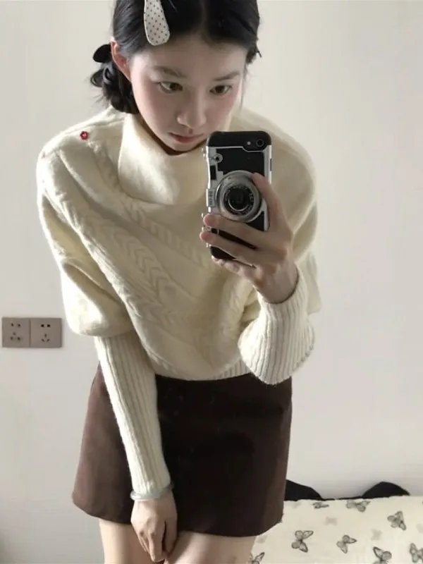 

Korean Lazy Sle High Collar Women's Sweater Autumn Winter Soft Cozy Inner Wear Outer Wear Knitted Top Comfortable Fit