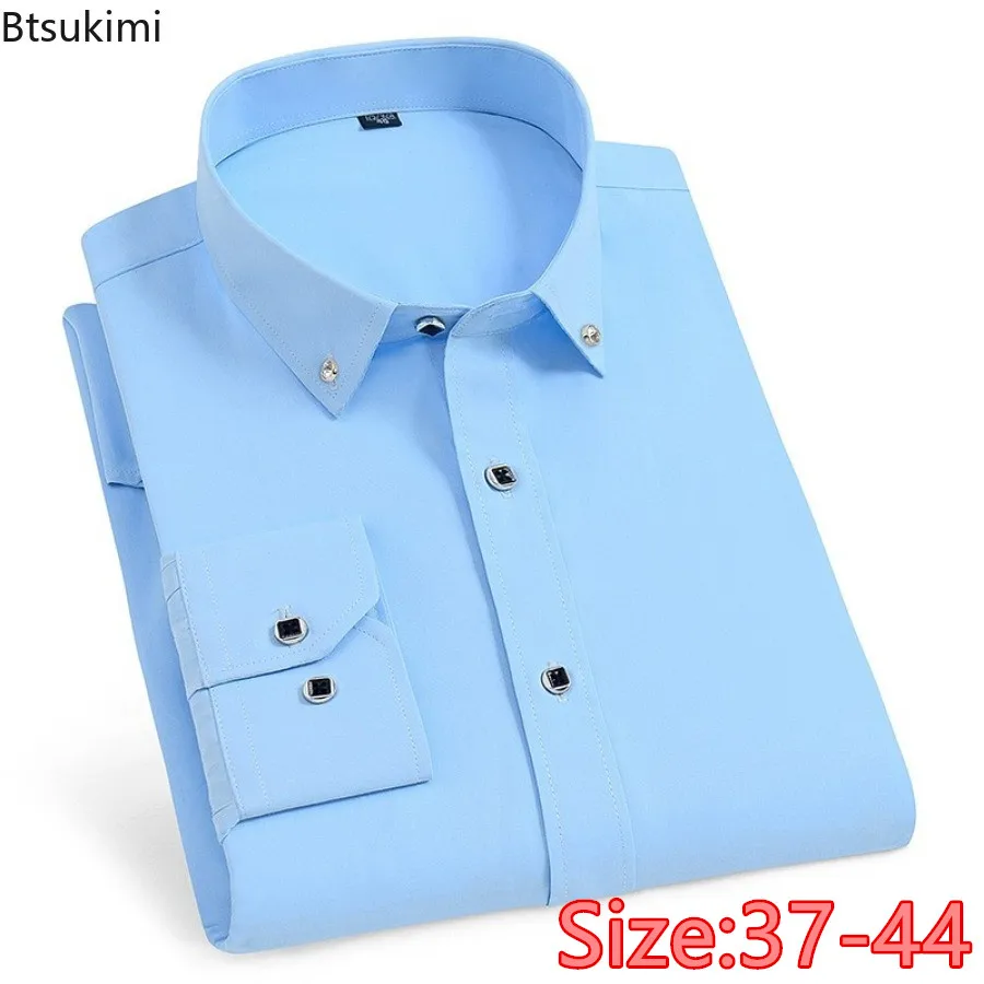 Fashion New Solid Slim Dress Shirts Men's Long-sleeved Office Business Formal Shirt Cotton Breathable Casual Social Blouses Male