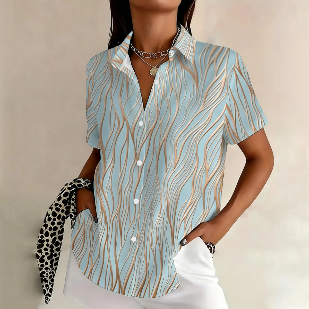

Fashion women's plus-size short-sleeve shirt, light luxury trendy style, suitable for business, social occasions and stylish