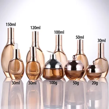 6pcs 30-150ml Cream Jar Lotion/Spray Bottle Glass Dropper/Toner Container Essential Oil Emulsion Skin Care Makeup Empty Bottle