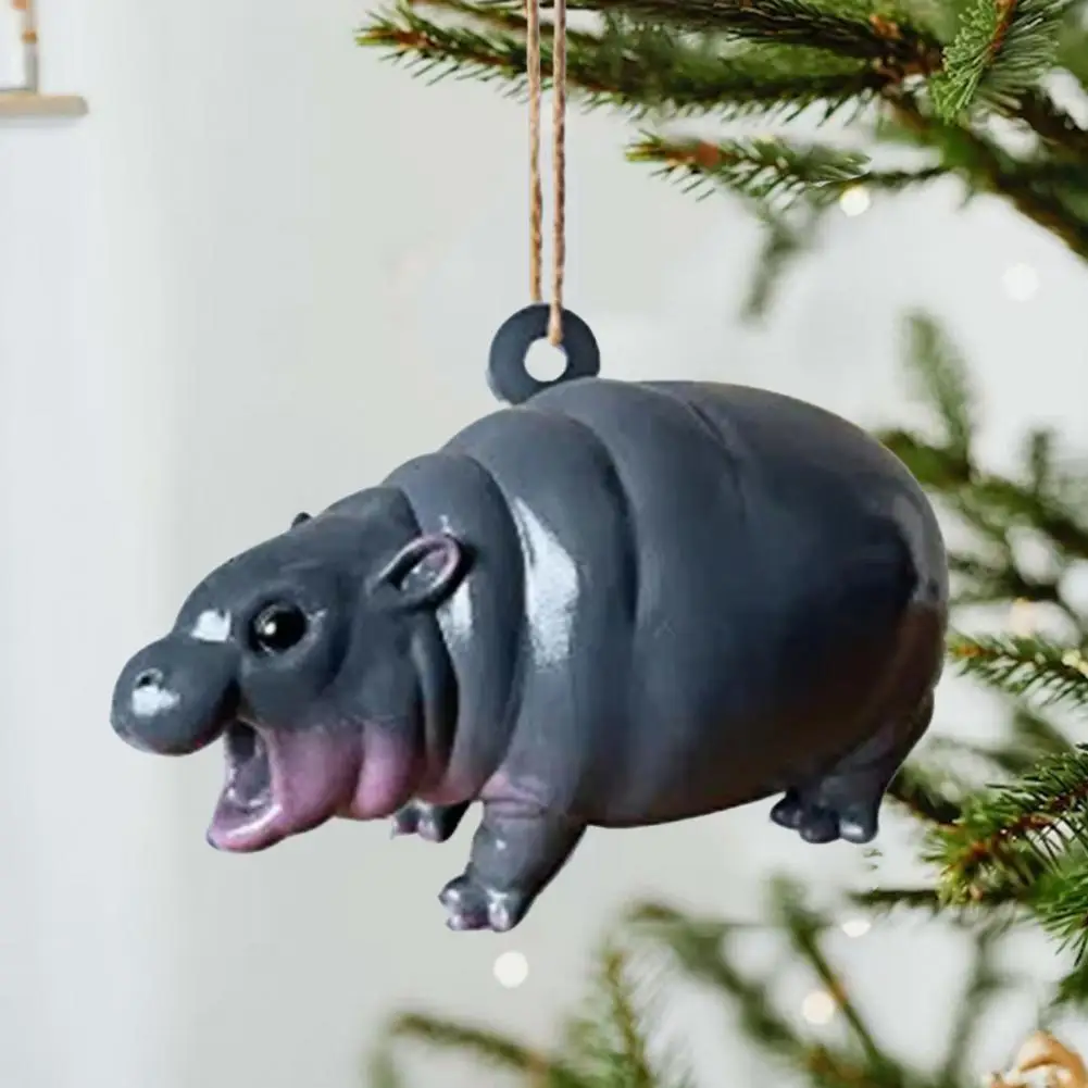 Hippo Hanging Ornament Hippopotamus Decoration Acrylic Hippo Hanging Decoration Festive 2d Flat for Christmas for Bedroom