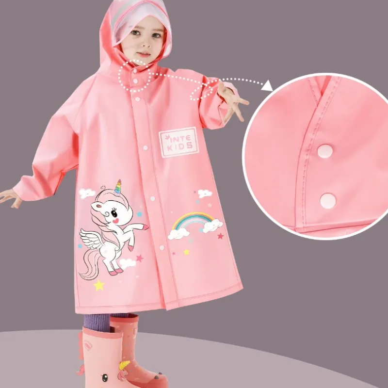 Children\'s Raincoat Cute Unicorn Poncho Rain Coat Jacket With Schoolbag Position Girls\' Outdoor Waterproof Impermeable Rainwear