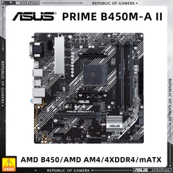 ASUS PRIME B450M-A II, Used Motherboard, AMD B450 Motherboard AM4 Socket, Supports for Ryzen 5 3600, Micro ATX DDR4 Motherboard