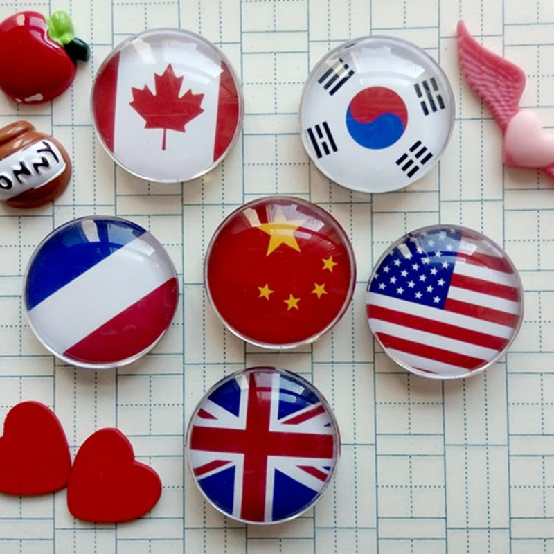 12 World Flag Refrigerator Magnetic 30mm Round Glass Magnetic Decorative Stickers Patriot Home Decoration Souvenirs