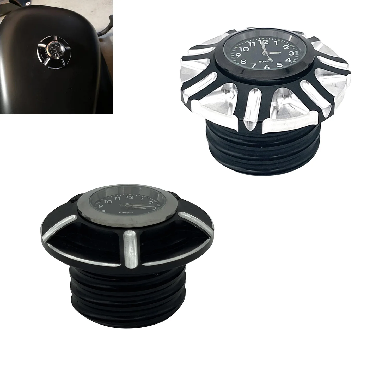 

Motorcycle Fuel Gas Oil Tank Cap Cover+Clock For Harley Touring Sportster XL 883 1200 Softail Breakout Dyna