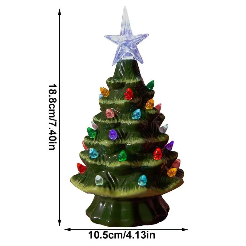 Artificial Ceramic Christmas Tree Light Desktop Xmas Tree Decor Lighting for Living Room with Multicolored Lights and Top Star