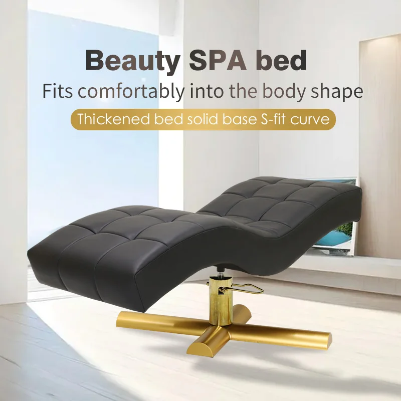 سرير سبا فاخر من Keyunshi مع منحنى S-Fit وقاعدة ذهبية، سرير صالون سميك من جلد البولي يوريثان لتجربة مريحة للياقة البدنية