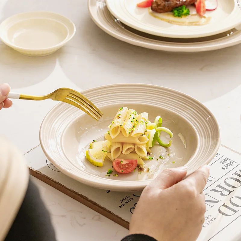 Milk Coffee Ceramic Plates French Style Dinnerware Set Under Glaze Color Bowls Dishes Full Set