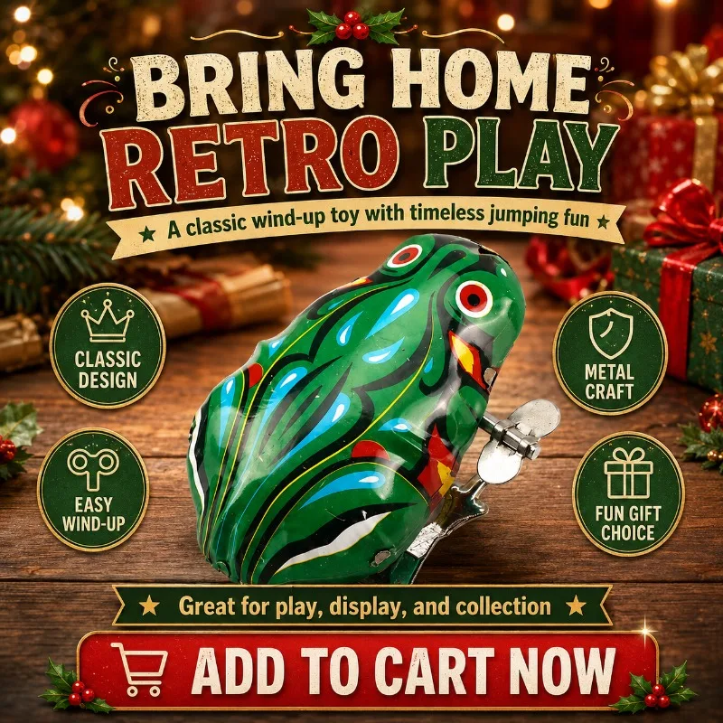 Retro Metal Wind‑Up Clockwork Tin Toy Spring Powered Jumping Frog Vintage Collectible Ornament Home Party Display