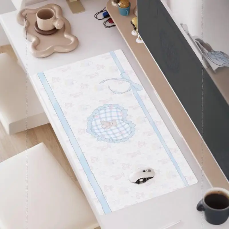 Extra Large Kawaii Desk Mouse Pad Bear Cherry Print Non Slip Waterproof for Creative Desktop Decor Gaming Office Gift