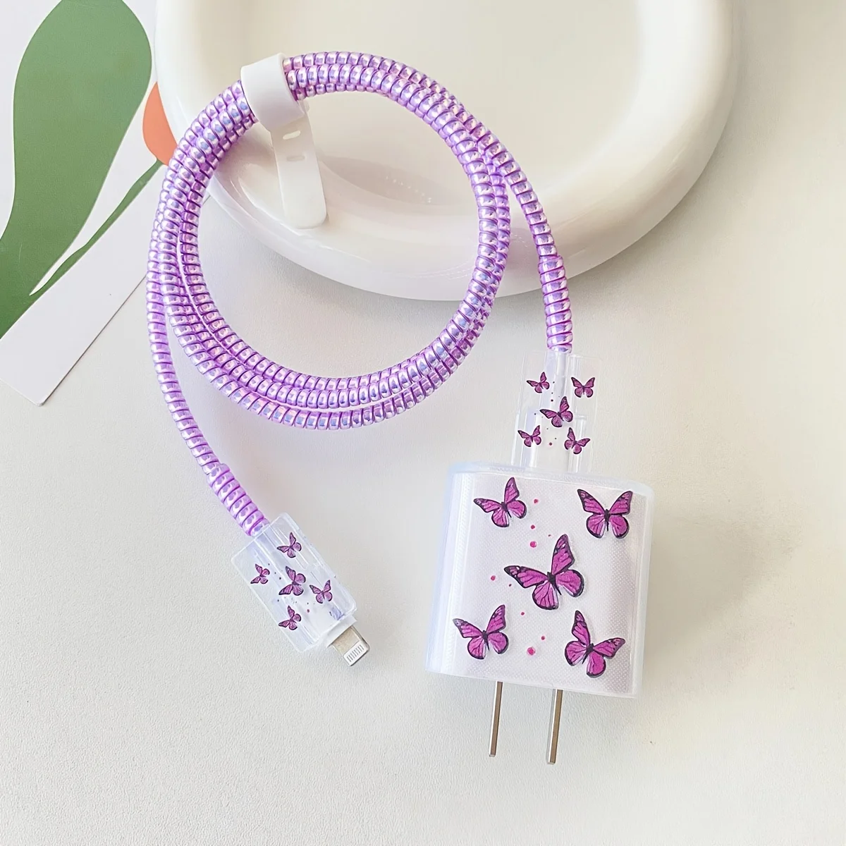 Cable Sleeve Suitable for Apple 20W Charger Protective Cover] Head Cover + 2 Cable Sleeves + 1 Laser Cord + Strap Data Cable Protective Cover Spring/Summer Style Charging Cable Protector Anti-Breakage