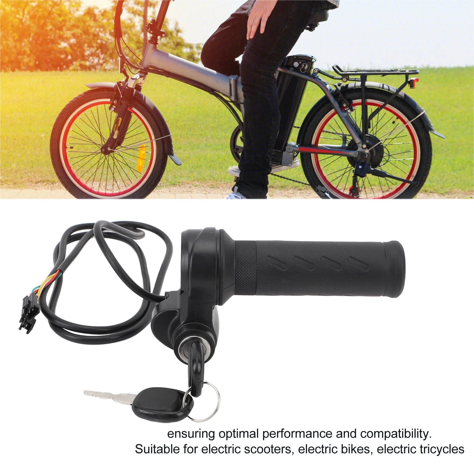 Universal Electric Bike Throttle Grip Bicycle Scooter Wire Twist Throttle Grip with 2 Keys Waterproof Speed Controller Handle