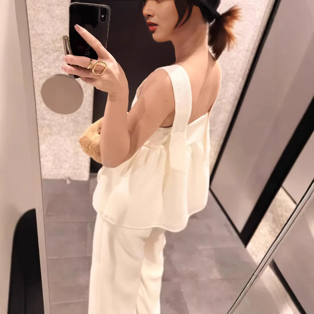 

Gagarich 2025 Summer Japanese Blogger Wide Shoulder Strap Cute Doll Shirt Refreshing Square Collar Strap Shirt Top Women