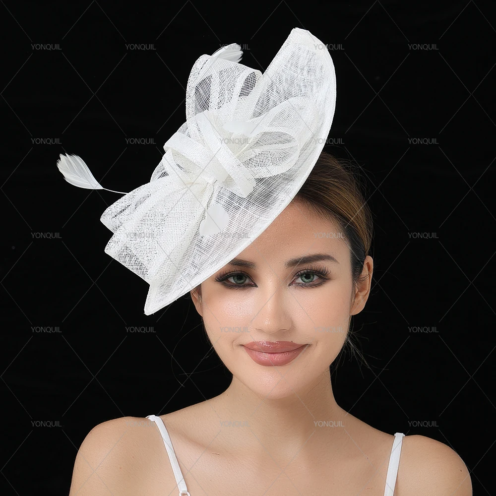 

Высокое качество Sinamay Feather Fascinator Hat 32 см X 21 см милые свадебные головные уборы для девочек резинки для волос аксессуары для волос для женщин