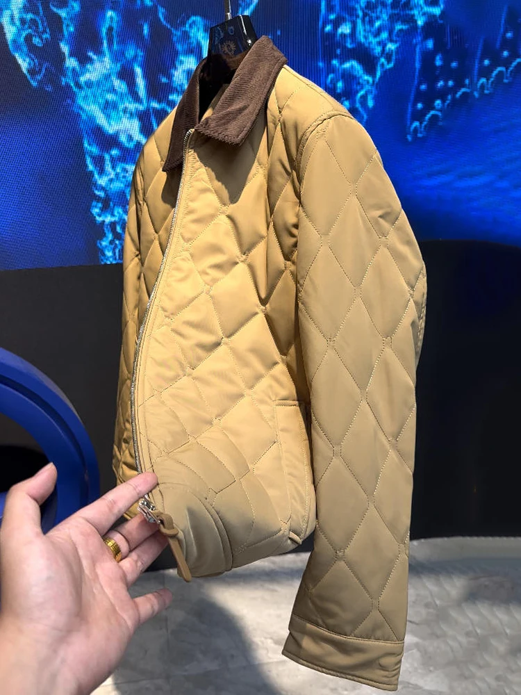 

Мужская зимняя модная повседневная куртка с ромбовидным узором, из хлопка, приталенного кроя, с длинными рукавами, теплая, утолщенная, на молнии