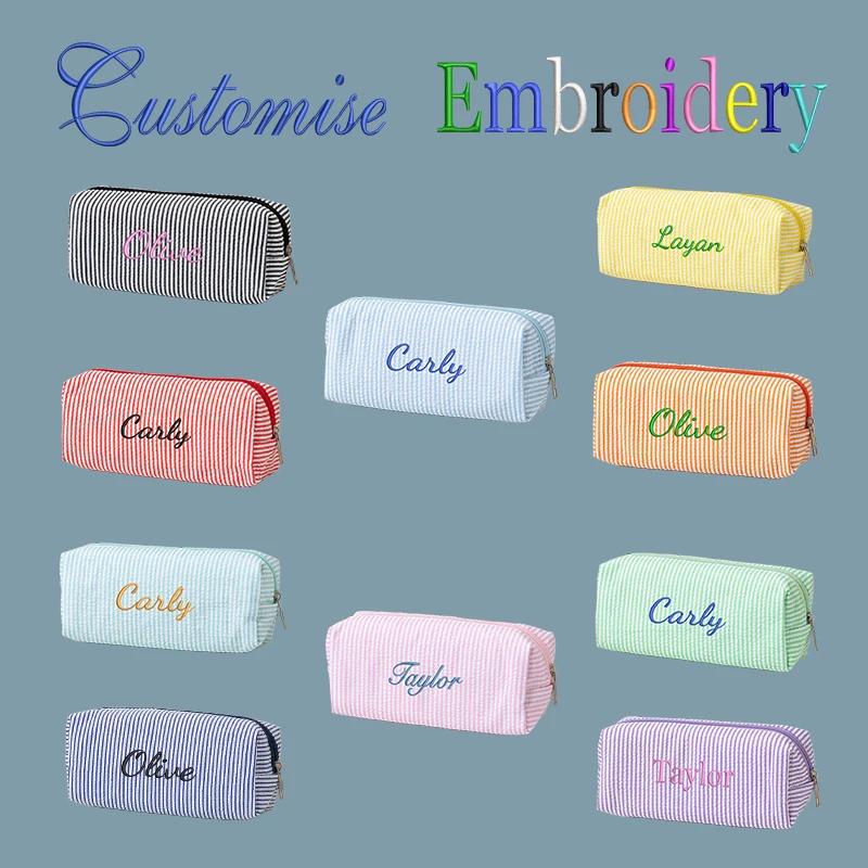 Embroidered Custom-Classic Fashion, High-Quality Striped Cotton Gauze, Portable Coin Purse, Colourful Pencil Case, Makeup Bag!