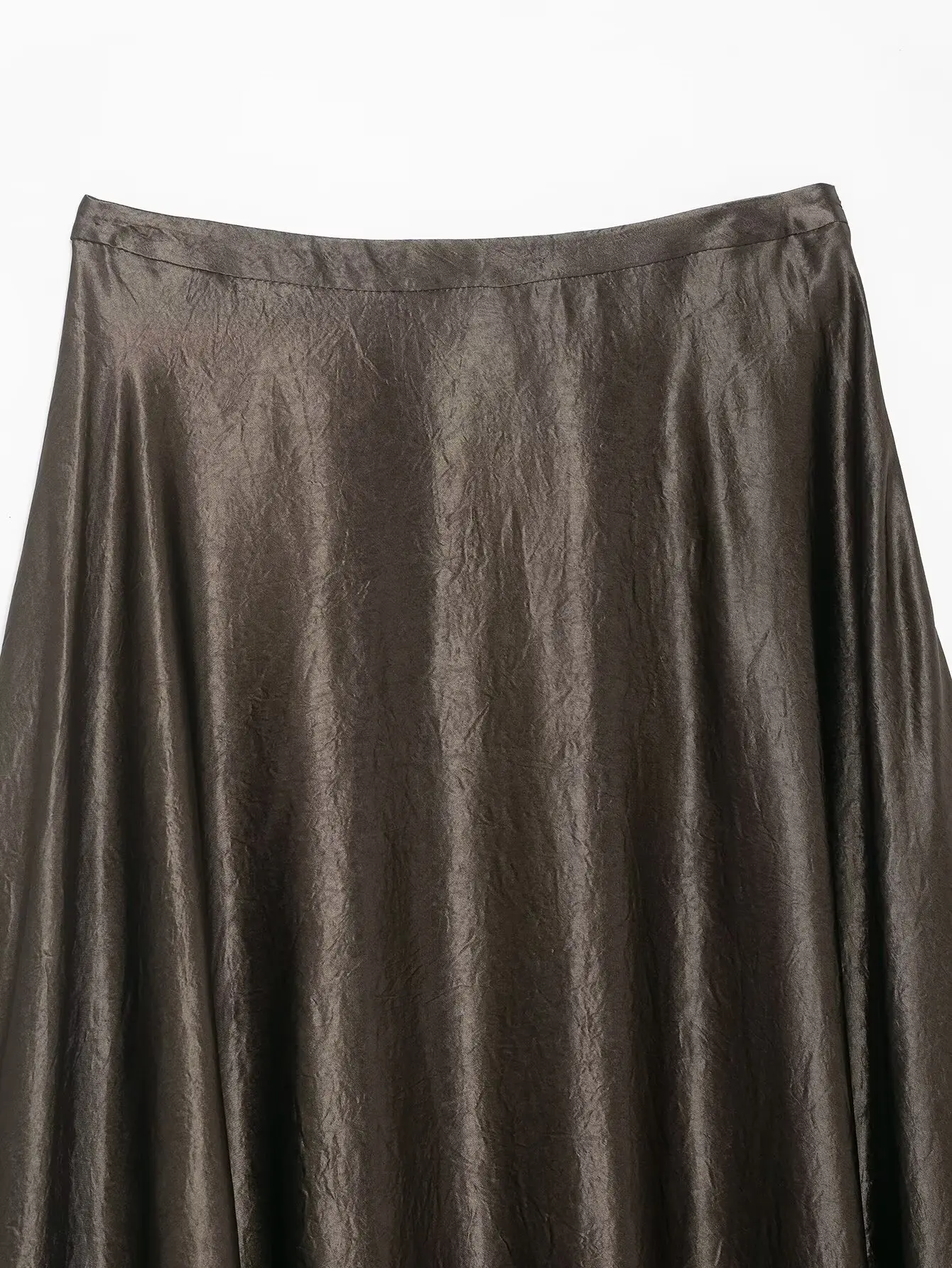 Maxdutti 2026 ربيع الموضة القهوة اللون الساتان ميدي التنانير تنورة امرأة الملابس مكتب السيدات أنيقة الحرير Faldas التنانير