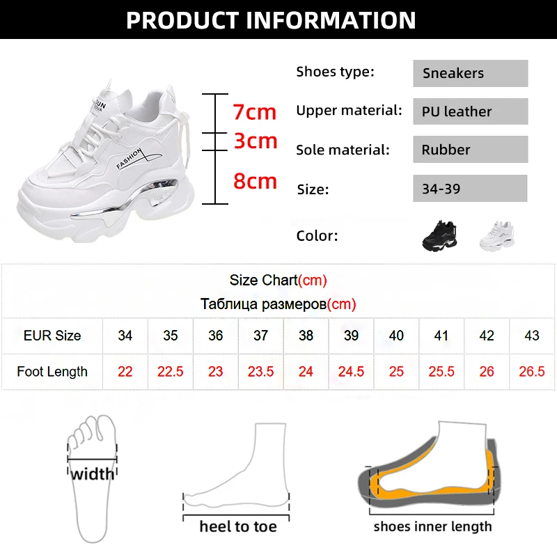 Hidden Heels White Sneakers for Women Spring 2023 Chunky Platform Women\'s Sports Shoes Fashion Thick Bottom PU Leather Sneakers