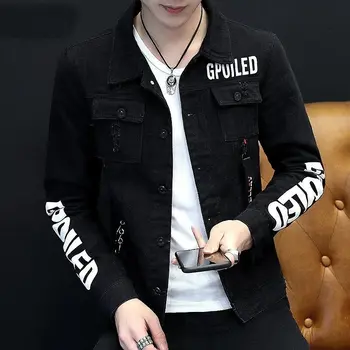 Mens Jacket Lapel Solid Rivet Denim Jacket korean fashion Casual Tight Coat Short Homme Varsity Jacket High-quality Men Clothing 5
