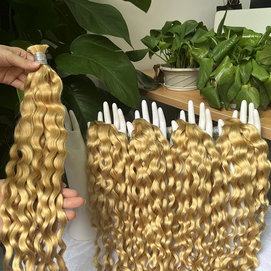 Yiwigs 613 Blonde Water Wave Curly Human Hair Bulk for Braiding No Weft 100% Raw Hair Extensions Hair Suppliers Wholesale Bulk