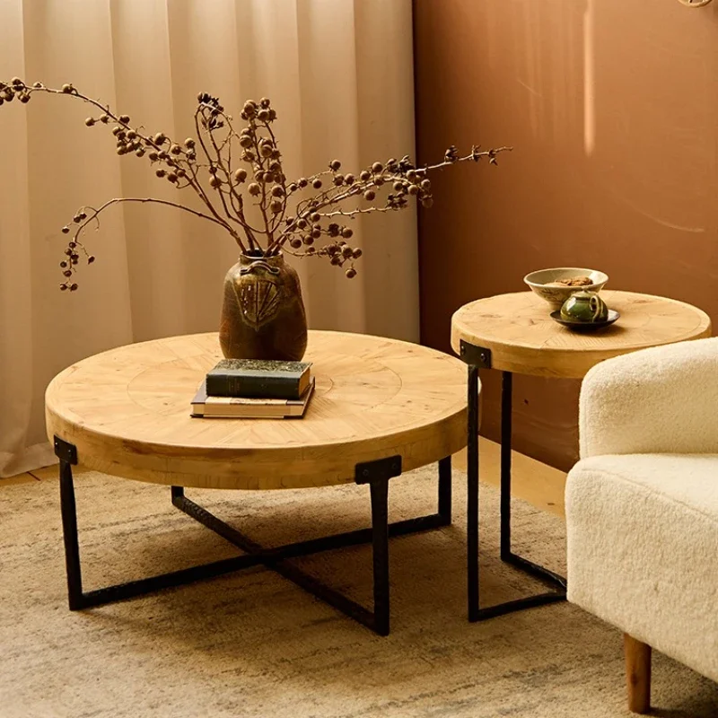Solid wood small tea table, living room, balcony next to sofa, household coffee table, medieval Nordic wabi-sabi wind